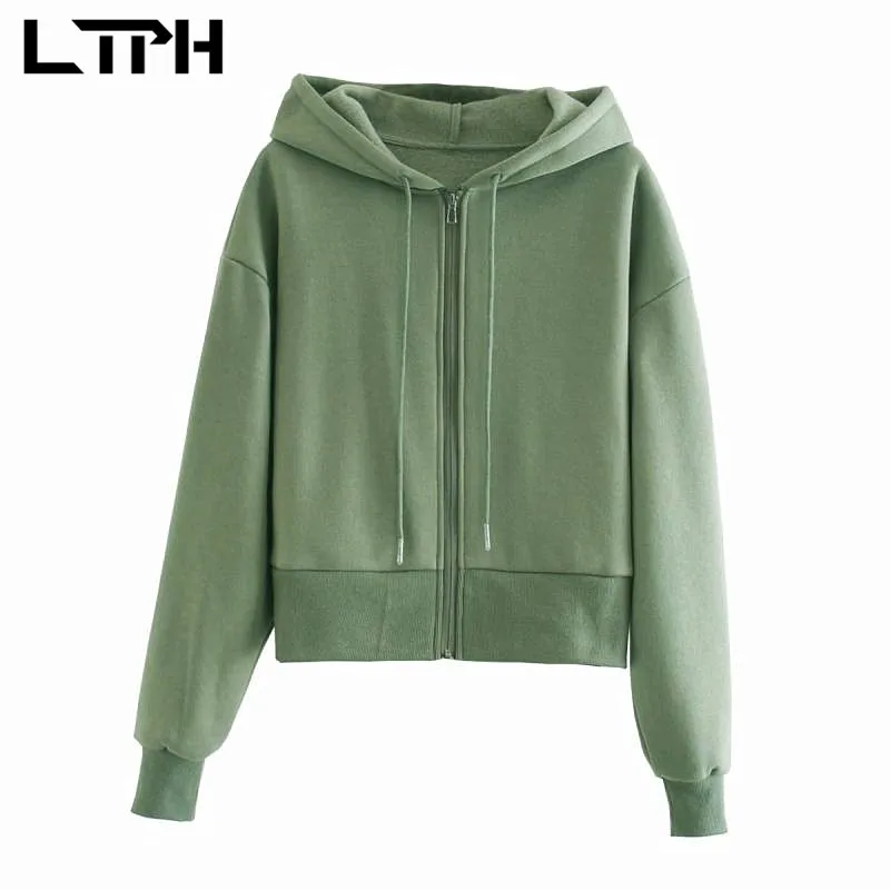 

LTPH Fashion Casual Short Women's hoodies simple Loose comfortable warm hoodie sweatshirts zipper coat 2020 Autumn Winter New