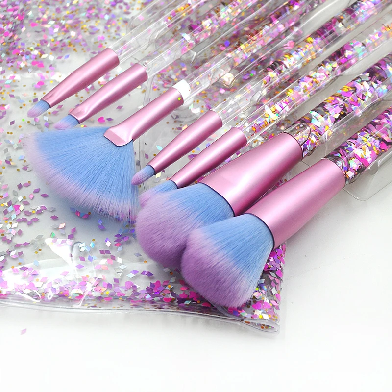 

7 Pcs Glitter Makeup Brushes Set Powder Foundation Eyeshadow Eyebrow Facial Artificial fiber Transparent MakeUp Brush Set