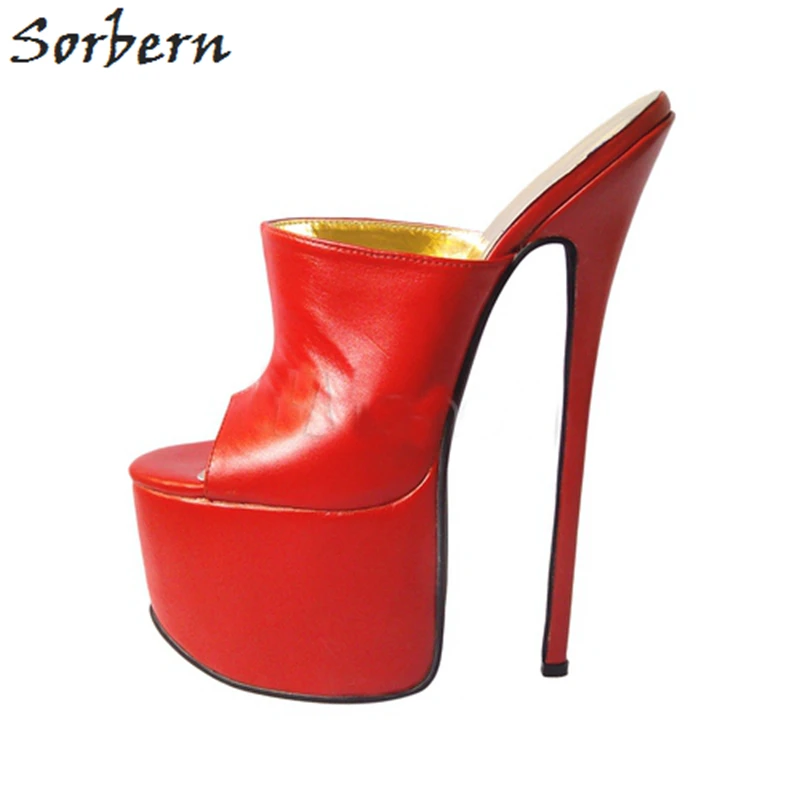Sorbern/женские босоножки на высоком каблуке-шпильке; Летняя обувь без застежки с открытым носком; ползунки на платформе; туфли на шпильке; цвет на заказ; 16 см/18 см/20 см