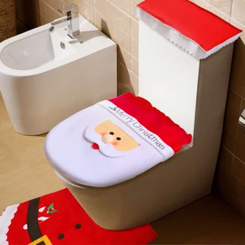 

3Pcs/Set Merry Christmas Santa Claus Toilet Seat Cover Tank Cover And Area Rug Set Christmas Toilet Decoration Bathroom Supplies