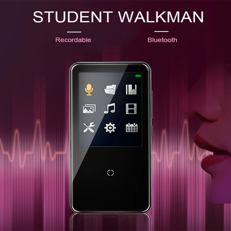 Bluetooth 4,1 MP3-плеер с динамиком 2,4 дюймов экран без потерь Звук Видео плеер Поддержка FM, запись, TXT, видео, кино, будильник