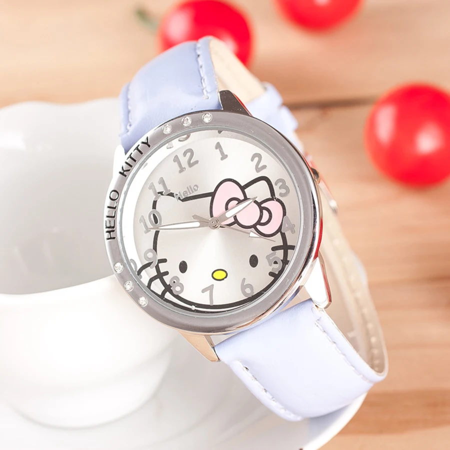 Модные часы hello kitty для девочек; Милые кварцевые часы с героями мультфильмов; разноцветные кожаные детские часы; Mujer Relojes