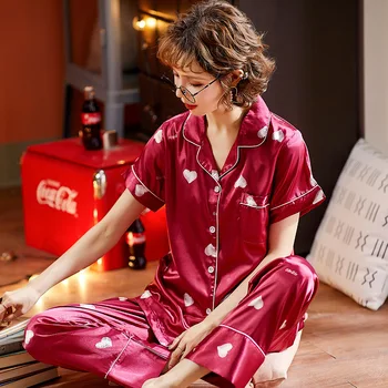 

Smmoloa Summer Women Short Silk Pajama Sets Satin Pyjamas Sexy Sleepwear Two Piece Set