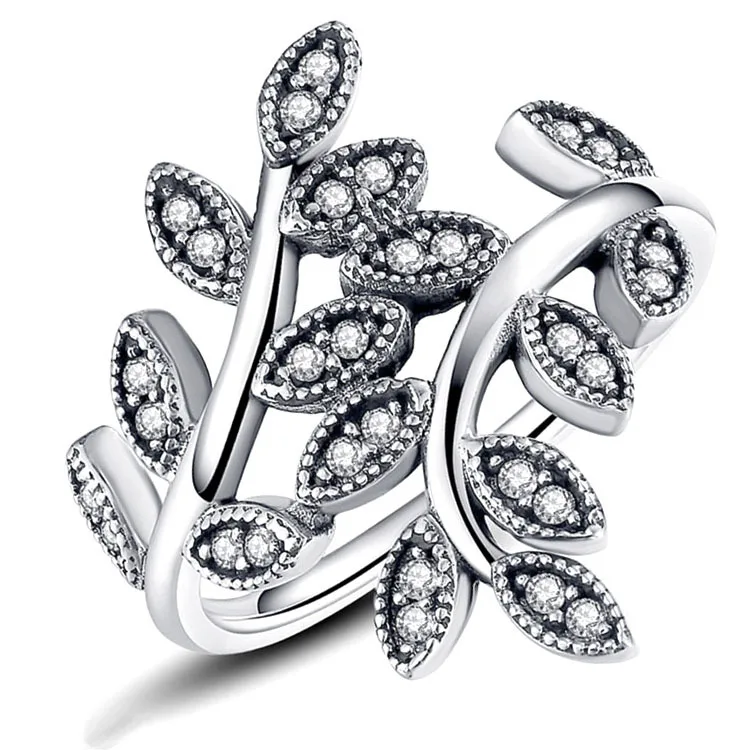 

Vintage Style Leaf Branch 925 Sterling Silver Crystal Rings Bands for Women Female Fancy Upscale Delicate Office Jewelry Gift