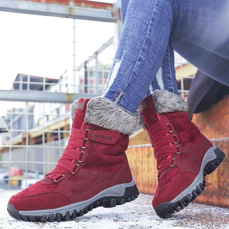 Уличная женская обувь для пеших прогулок; теплая плюшевая обувь для трекинга и альпинизма; зимние высокие тактические походные ботинки; женские ботинки на меху
