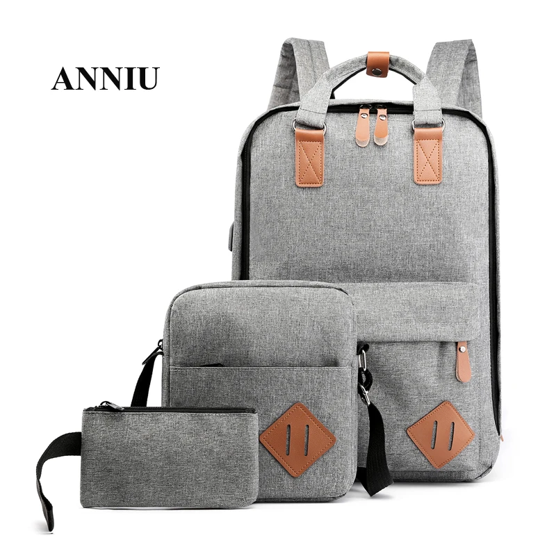 

ANNIU New Fashion 16 INCH Notebook backpack 3 piece set school bags both for men and women Casual Travel Backpack Big Capacity