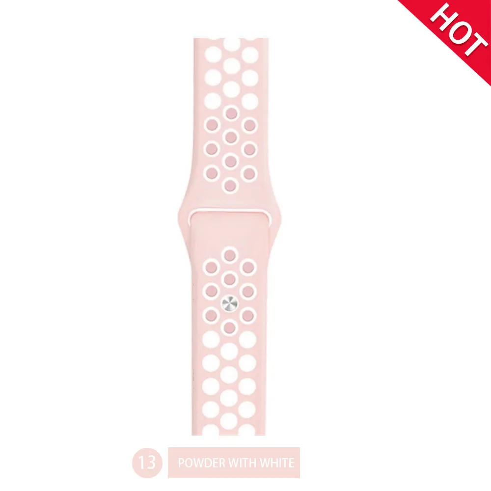 Powder with white Дышащий силиконовый спортивный ремешок для Apple Watch 4, 3, 2, 1, 42 мм, 38 мм, резиновый ремешок для браслета Nike iwatch 4, 5, 40, 44 мм - Цвет ремешка: Powder with white
