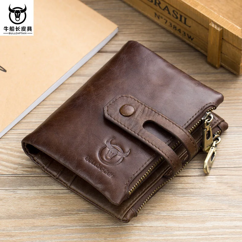 

Captain Cattle Men's Leather Wallet Short First Layer Cowhide Driving License Coin Purse Coin Purse Photo Bank Card Wallet