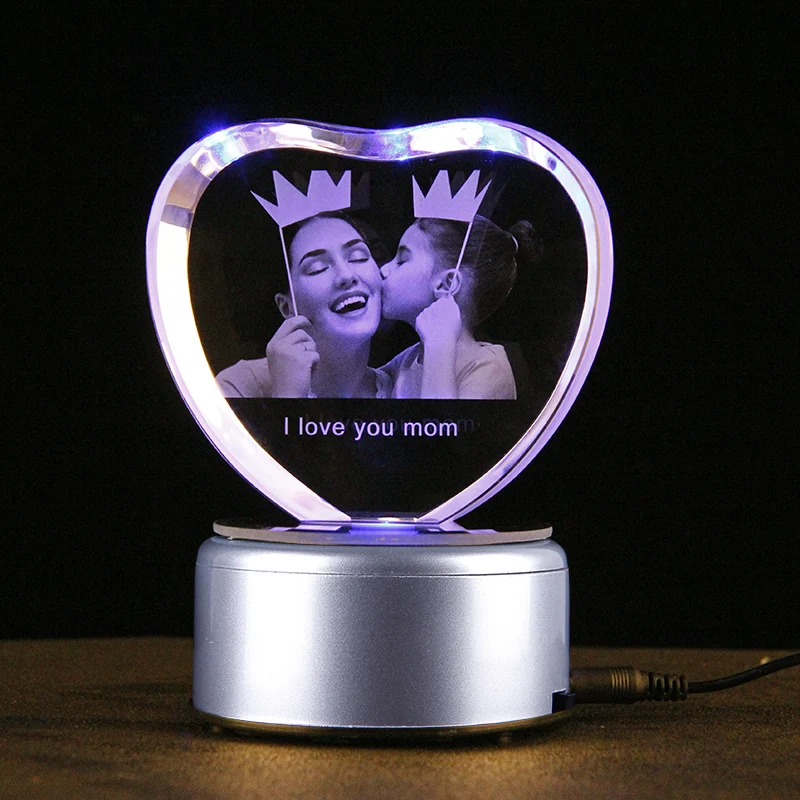 Personalized Glass Photo Frame with LED Base 3D Laser Engraved Baby Wedding Pictures and Text on Crystal Album for Memorial Gift | Дом и сад