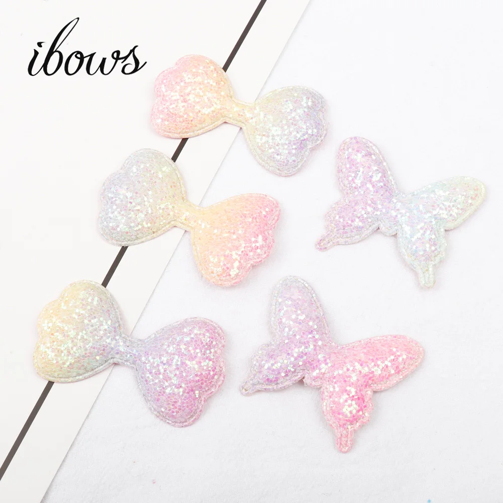 IBOWS Cute Rainbow Gradient Appliques For Girl DIY Hair Clips Accessories Decorative Chunky Glitter Padded Patches | Дом и сад