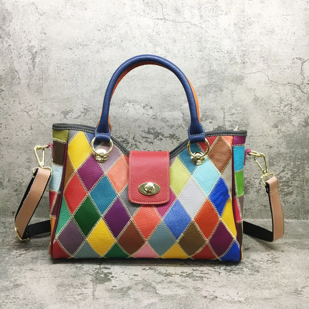 Cow Leather Handle Bag, Cow Leather Handbag, Multicolor Bag