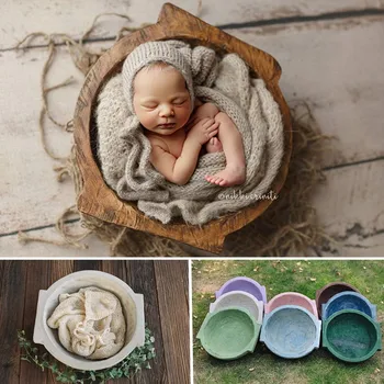 

Newborn Photo Props Bed 8 Colors Natural Solid Wood Old Round Pots Baby Photo Shoot Newborn Chair Baby Photography Accessories