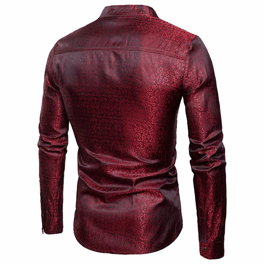 KLV Мужская рубашка Slim Fit с длинным рукавом Повседневные рубашки на пуговицах формальный Топ Блузка футболки золотого цвета вечерние певицы сценические рубашки