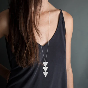 

MissCyCy 2020 New Triangle Pendant Necklace For Women Alloy Necklace Simple Retro Long Sweater Chain Necklace Jewellery Gifts