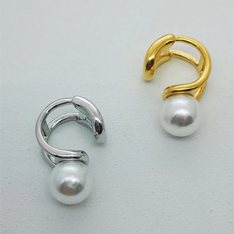 

2019 new Punk Minimalist simple pins pearl clip earring 2 color NO Piercing gold silver ear cuff For Women Girl Wedding Jewelry