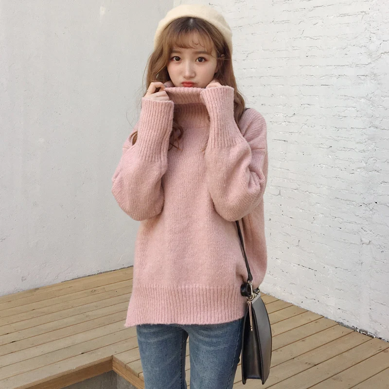 

Autumn winter pink women sweaters and pullovers korean style long sleeve casual Thick sweater slim solid knitted jumpers sweter
