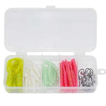 

Free shipping Fishing Lure Kit 55pcs Soft Lures10pcs Jig Head Hook Soft Bait With Box Lure Sets Fishing Leurre Brochet Peche Mer