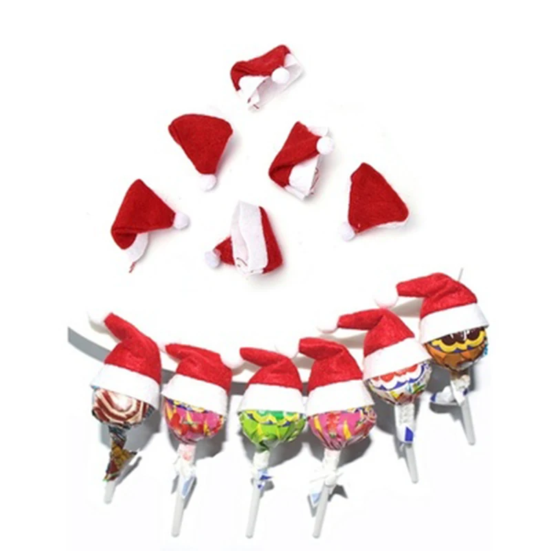 10 шт./лот мини рождественские шляпы Санта-Клаус шляпа бутылка из серии «сделай сам» колпачок конфеты леденец крышка детские игрушки домашний ужин вечерние украшения на Рождество