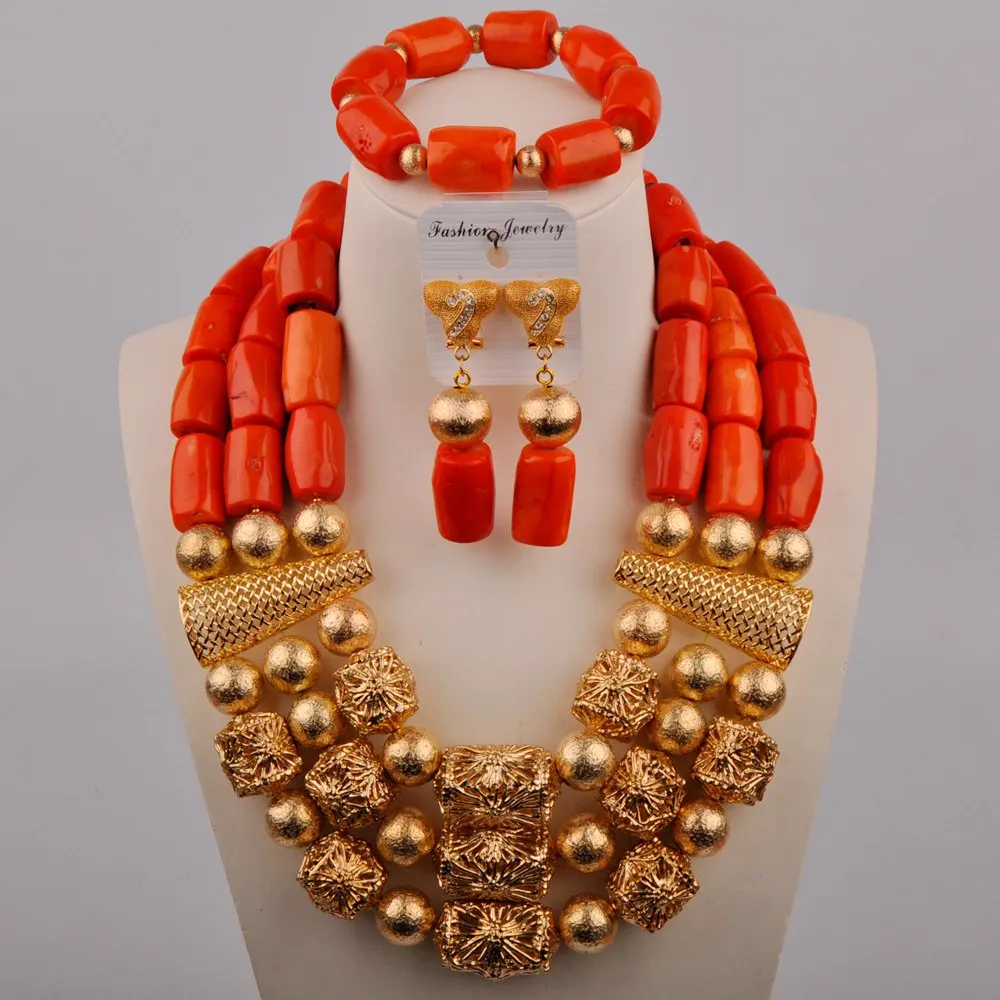 

New Arrived!!! African Wedding Coral Necklace Jewelry Sets Nigeria Coral Beads Bridal Set Jewelry