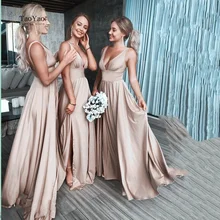 

Simple Long Bridesmaid Dress Sexy Deep V Neck Sling Sleeveless Elegant Prom Dress Vestidos De Fiesta Dresses Woman Party Night