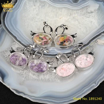 

5Pcs/Lot Natural Amethysts Quartz Lapis Stone Chip Beads Swan-Shape Wish Bottle Pendant Necklace Women Reiki Jewelry LS-LT-70KBG