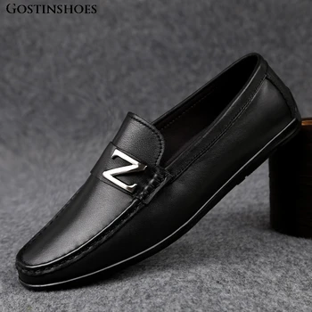 

Moccasins Men Loafers Genuine Leather Slip-on Full Grain Leather KPOCCOBKN Casual Leather Shoes Men