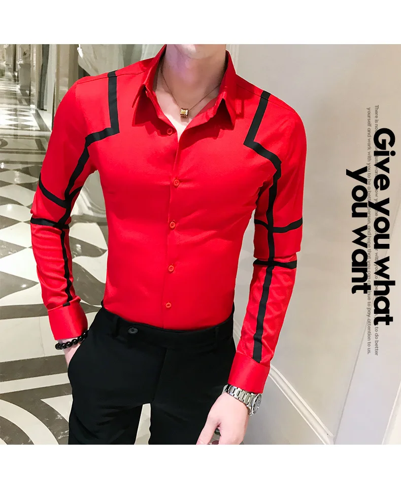 Desinger необычные мужские рубашки Chemise Homme Клубная праздничная одежда контрастная волнистая полосатая рубашка черный белый красный платье рубашка для мужчин Slim Fit