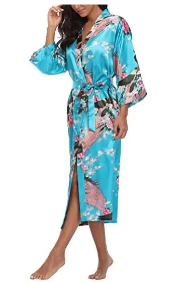 Sexy Women Long Robe With Pocket Wedding Bride Bridesmaid Dressing Gown Rayon Kimono Bathrobe Large Size S-XXXL Night Dress