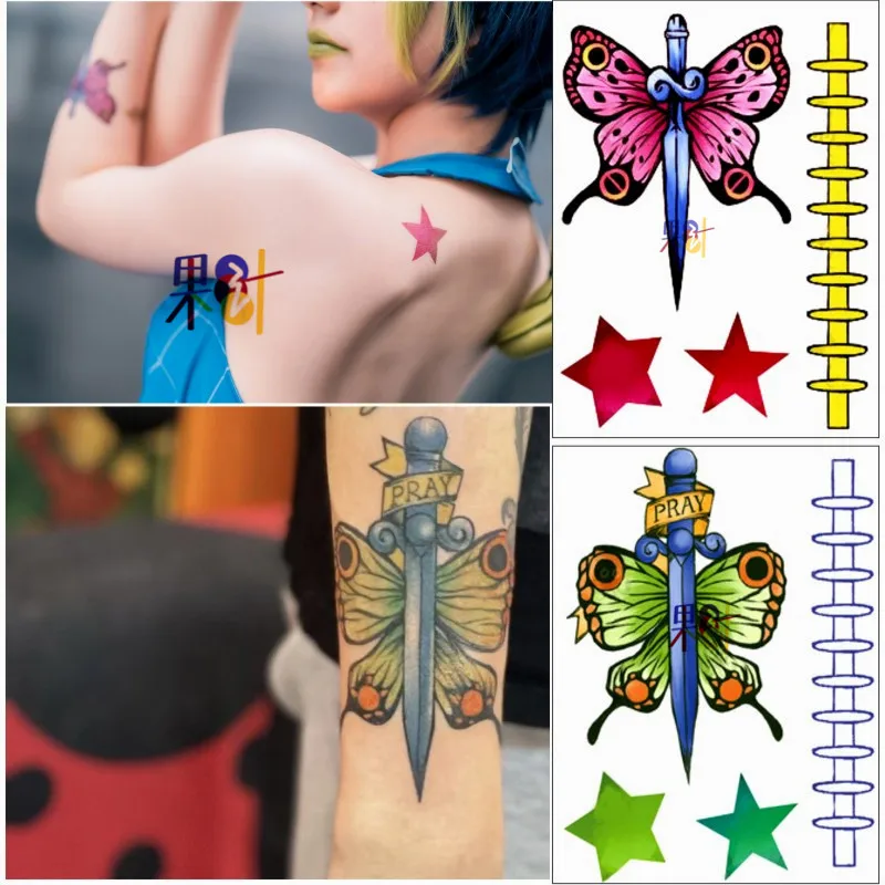 

Anime JoJo's Bizarre Adventure Jolyne Cujoh Cosplay Tattoo Sticker Stars Butterfly Temporary Tattoos Waterproof Tatouage Sticker