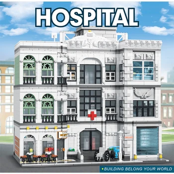 

MOC City Street View Series The Hospital Model Kit Building Blocks Fit Creator Expert Bricks Educational Kids Toys DIY Gifts