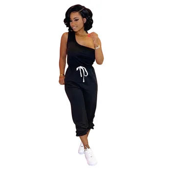 

New Casual One-shoulder Vest Sports Women's Tracksuit Fashion Sexy 2 Piece Set Sleeveless Bandage Long Pants Club Party Set