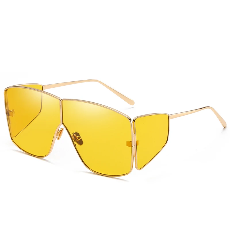 Модные негабаритные синие желтые градиентные солнцезащитные очки для женщин Роскошные брендовые дизайнерские красные металлические женские солнцезащитные очки без оправы - Lenses Color: C3 Gold Yellow