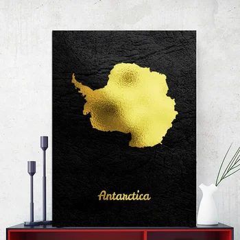 

Golden Map Art Antarctica Poster Art Canvas Poster Living Room Home Wall Decor (No Frame)