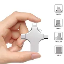 4 в 1 USB флеш-накопитель type-C OTG 16 ГБ 32 ГБ Флешка 64 Гб USB флешка 128 ГБ 256 Гб карта памяти для iPhone Android PC 256 ГБ