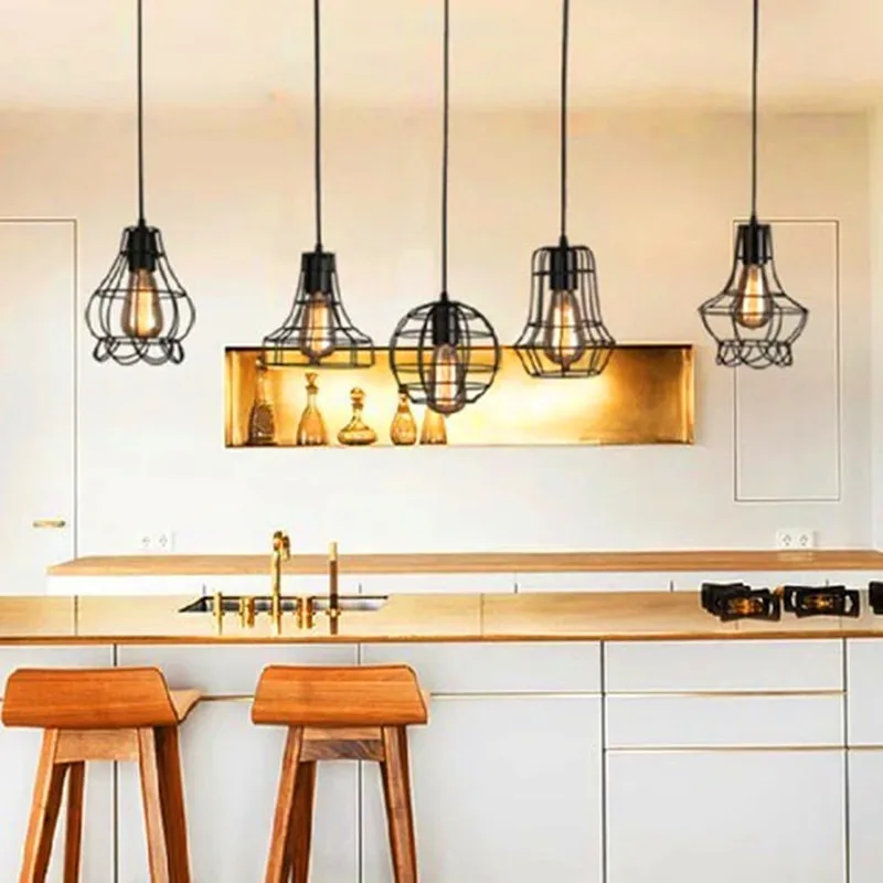 

Подвесной светильник E27 в скандинавском стиле, винтажный светильник в стиле индастриал, металлическая клетка, черная Светодиодная лампа для кафе, лофта, бара, лампа для украшения дома