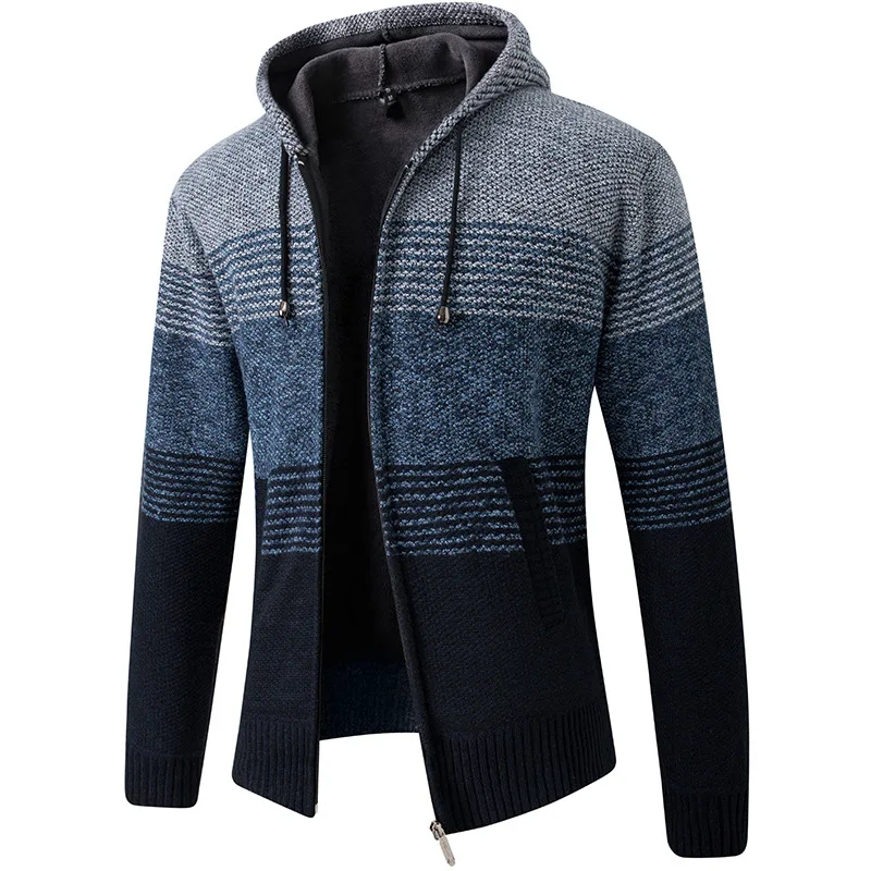 AutumnWinterMensHoodedSweaterJacketWarmCashmereCasualWool