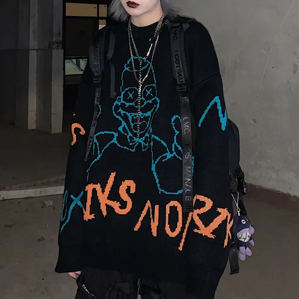

2020 Gothic Harajuku Women Sweater Oversize Loose Black Letter Hip Hop Pullover Winter Knitwear Long Sleeve Knitted Sweaters
