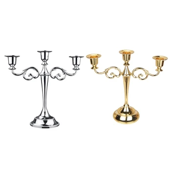 

2 Pcs 3-Candle Metal Candelabra Tall Candle Holder Wedding Event Candelabra Candle Stand, Gold & Silver