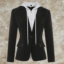  Getspring Women Suit Blazer Hooded Patchwork Color Matching Vintage Women Blazers Jackets Fake Two Plus Size Casual Suit Coats 