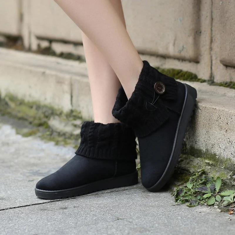 E TOY WORD ankle flat booties Woman Winter Snow Boots Warm Wool Cotton Shoes Slip-On round toe Women Shoes Thick Cotton Boots