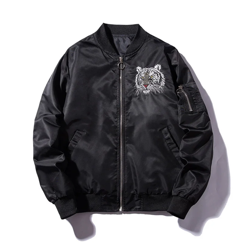 Tiger-Bestickte Bomberjacke für Herren, Pilotenjacke, Militär-Windbreaker, Frühling-Herbst Herren Gefütterte College-Jacke, Luxus-A1 – Detail 4