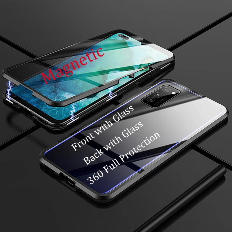 

Magnetic Case for Samsung A91 A71 A51 Case Front+Back double-sided 9H Tempered Glass Case for Samsung S10 Lite Metal Bumper Case