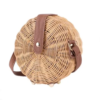 

New Retro Round Messenger Straw Bag Casual Woven Female Bag Beach Bag Large
