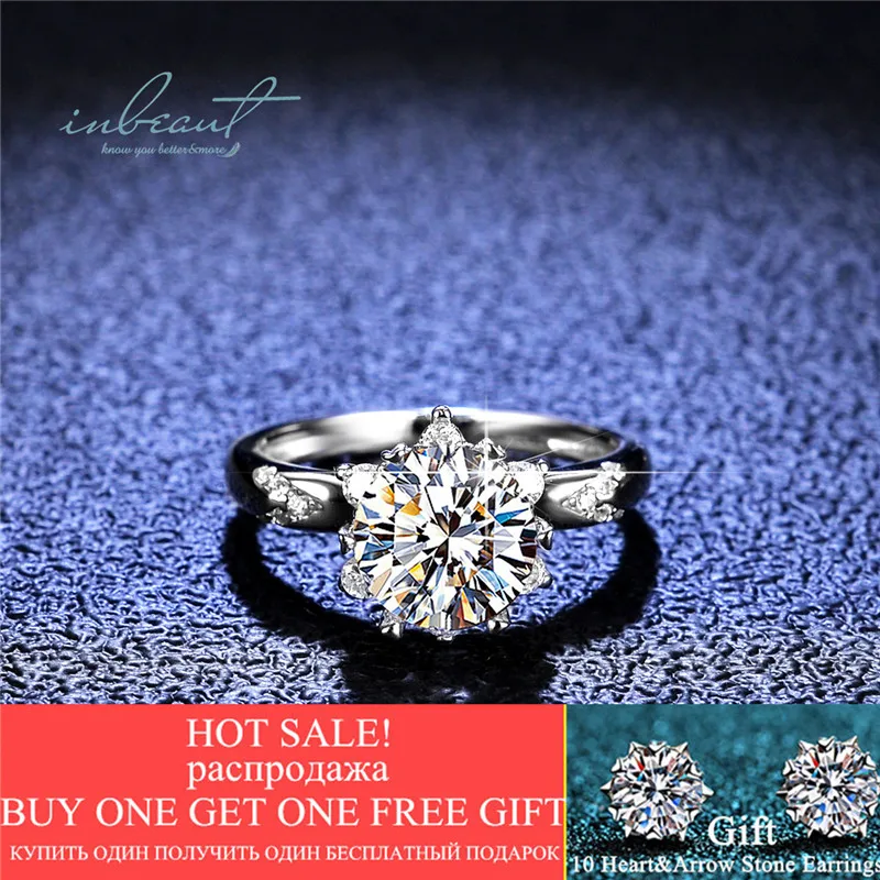 inbeaut Classic 6 Claws 925 Sterling Silver Excellent Cut Pass Diamond Test 2 ct D Color Moissanite Wedding Ring Women Jewelry | Украшения