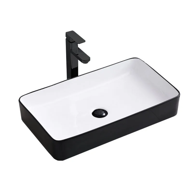 

Nordic Black And White Above Counter Basin Wash Square Single Balcony Bathroom Small Size Washbasin