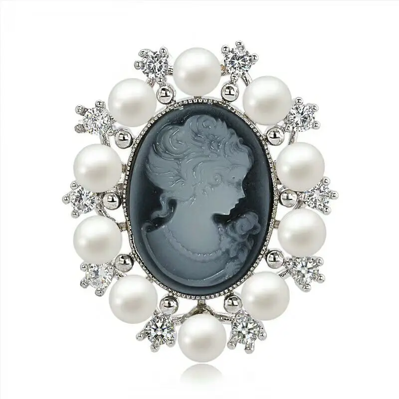

Retro Natural Freshwater Pearls Accessories Card Mayo Relief Zircon Brooch Queen Corsage Pendant Dual Purpose