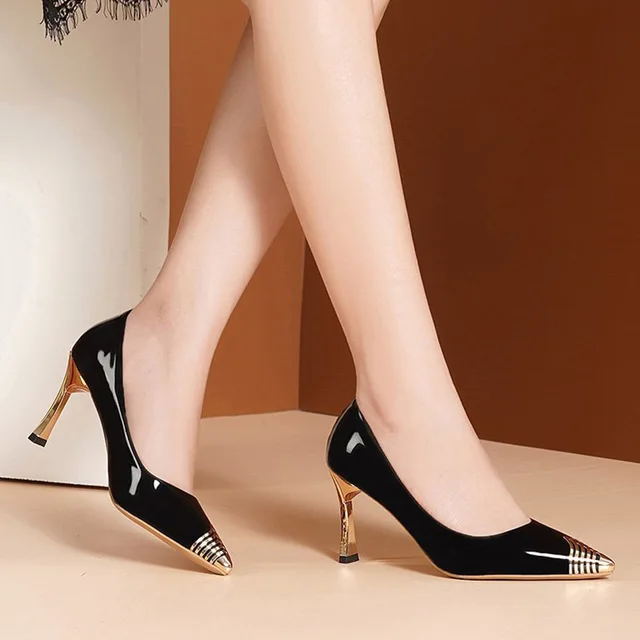 Women Pumps Gold Metal Pointed Toe High Heels Dress Shoes Gold Heeled Stilettos Ol Office Ladies Shoes Basic Boat Shoes 9219N 5