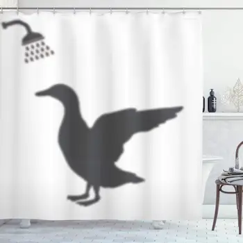 

Duck Shower Curtain Funny Decor Collection by, Shadow of Duck Goose Taking A Shower Fun, Polyester Fabric Bathroom Set with Free