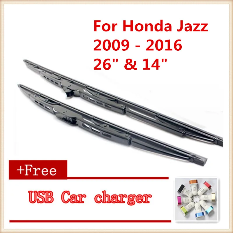 2 шт./лот щетка стеклоочистителя для лобового стекла автомобиля для Honda Jazz fit(2009-), размер: 2" и 14" - Цвет: Красный