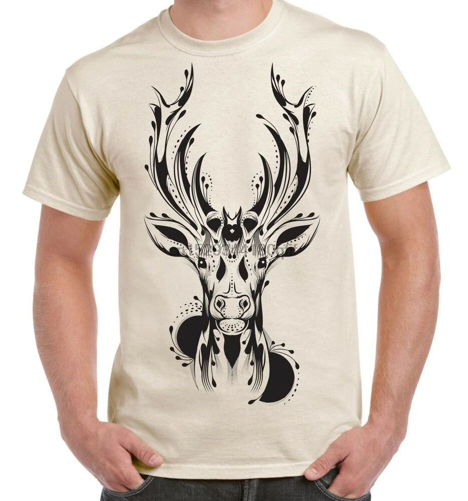 Tribal Stags Head Large Print Mens T-Shirt - Stag Deer Tattoo Tattoos(1) -  AliExpress